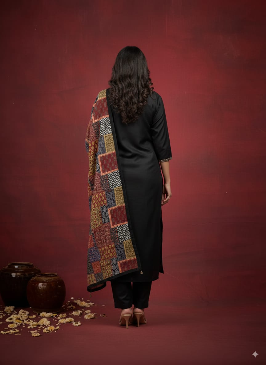 Black batick kurtaset with dupatta