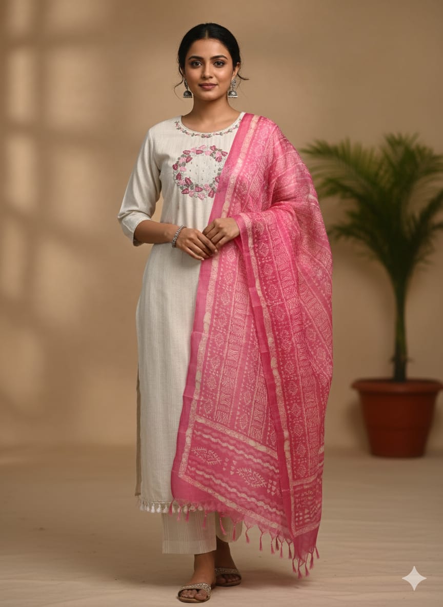 white cotton embroiderery kurtaset