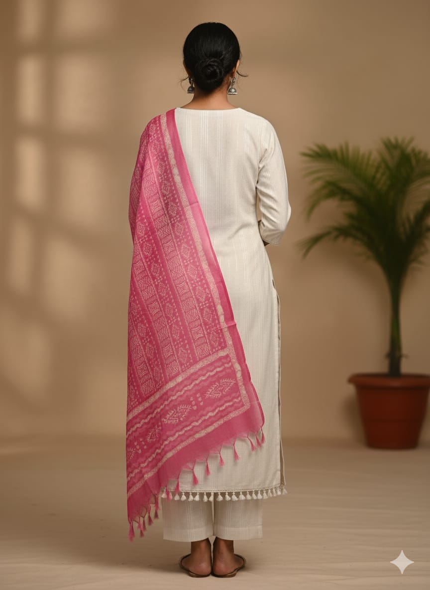 white cotton embroiderery kurtaset