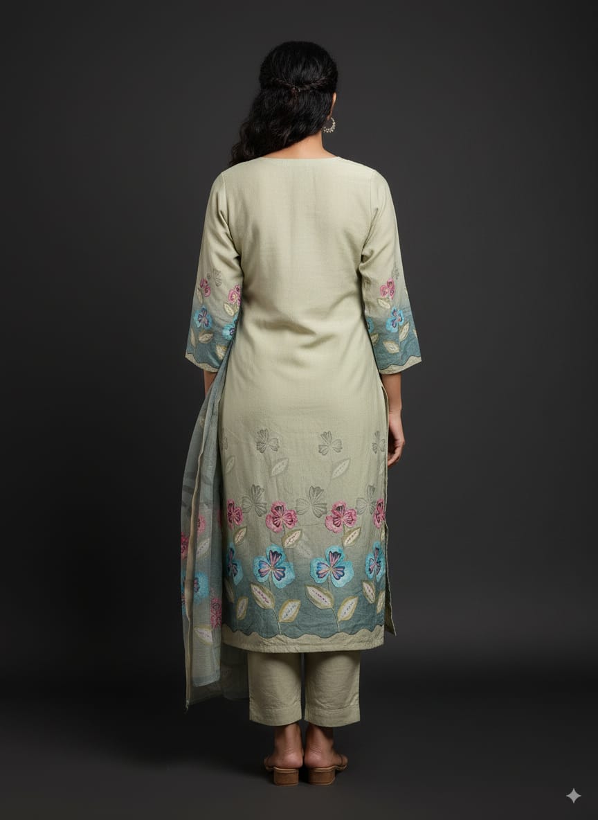 Mint green Muslin silk kurtaset with organza dupatta