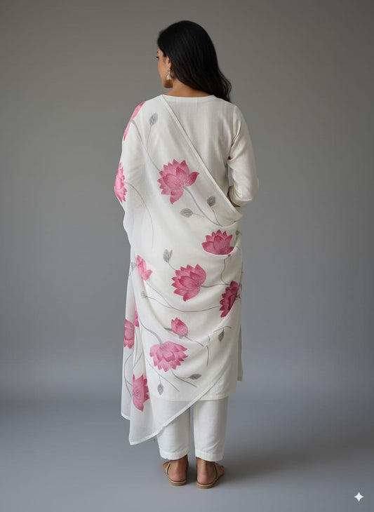 white hand pained kurtaset