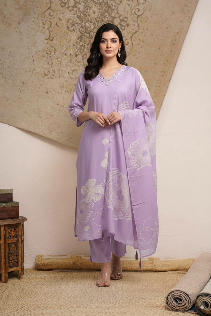 Muslin silk Lavender kurtaset with dupatta