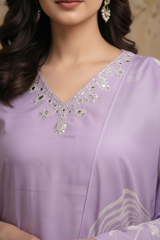 Muslin silk Lavender kurtaset with dupatta