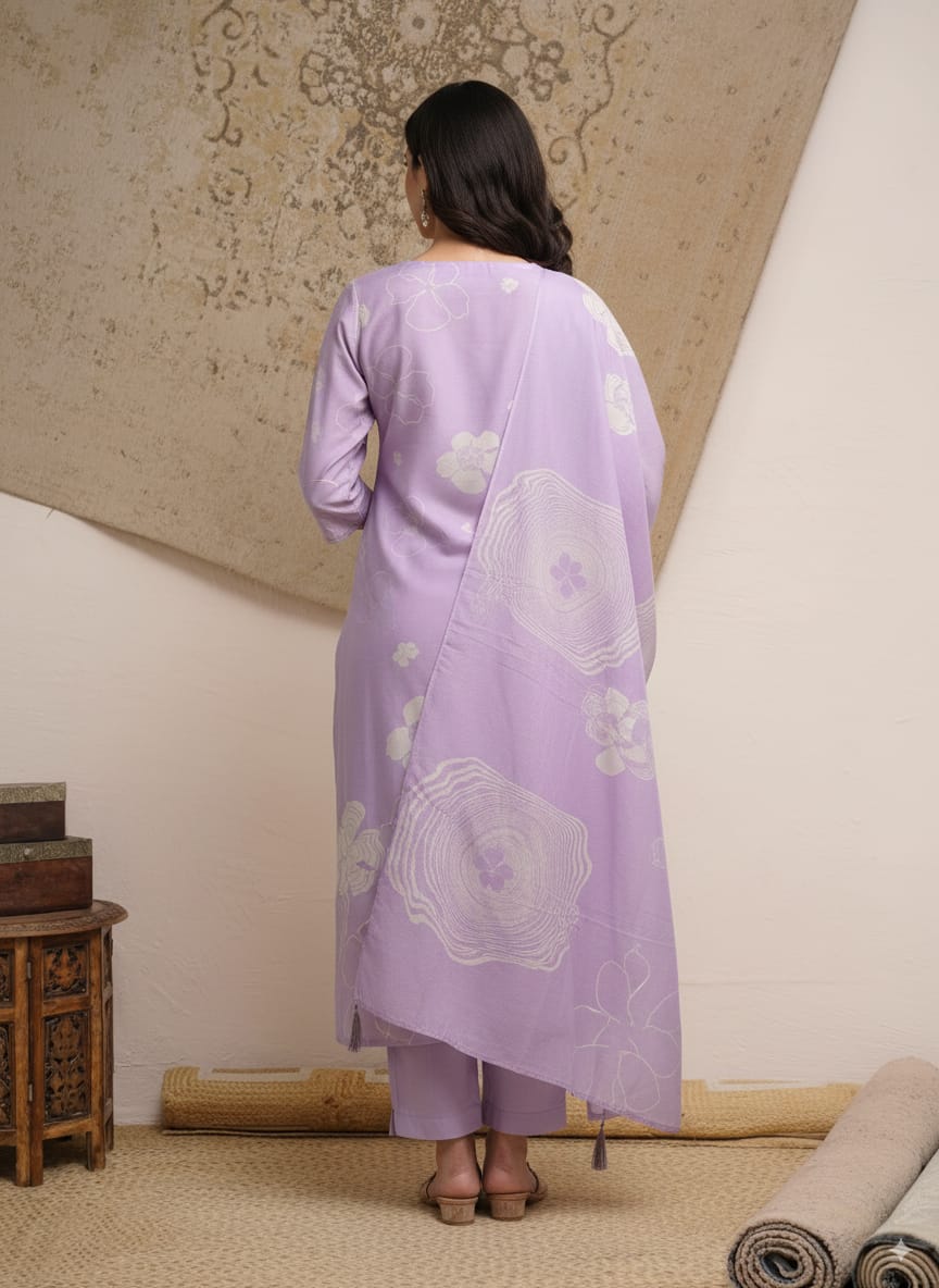 Muslin silk Lavender kurtaset with dupatta