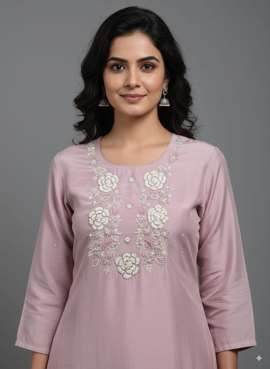 Peach silk kardana kurtaset with organza dupatta