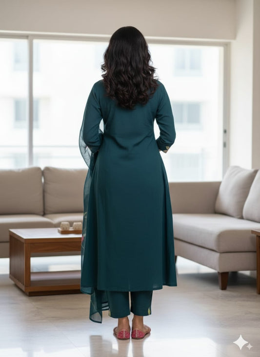 Thick Green Brush paint Roman silk kurtaset