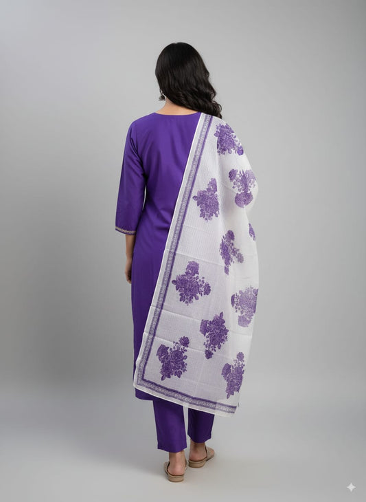 Violet Roman silk kurtaset with cotton dupatta