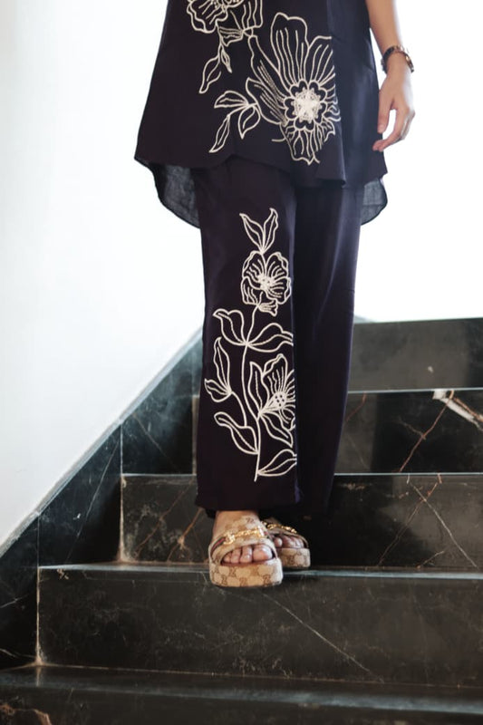 Wine floral embroidery co-ord set