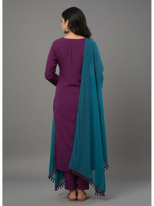 Wine embroidered kurtaset with Dupatta