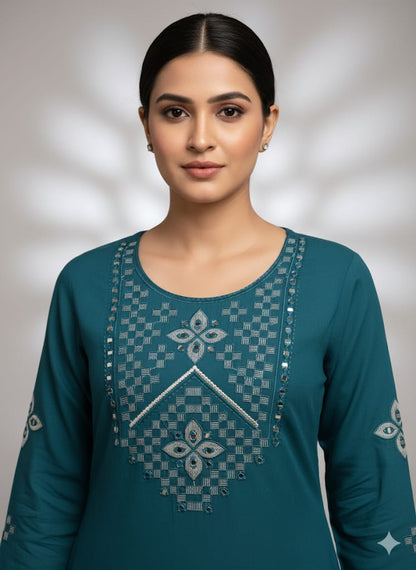 Teal Green silk Kurtaset with Dupatta