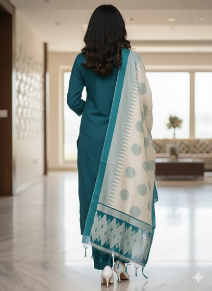 Teal Green silk Kurtaset with Dupatta