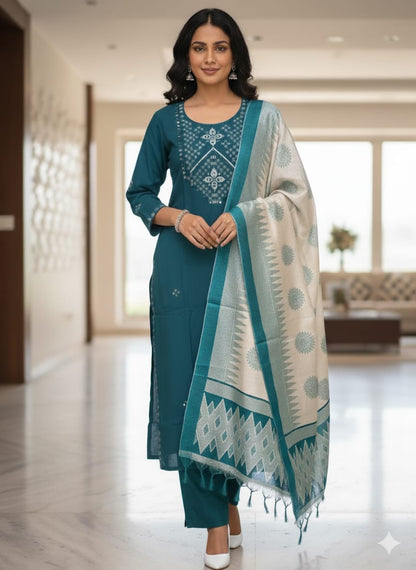 Teal Green silk Kurtaset with Dupatta