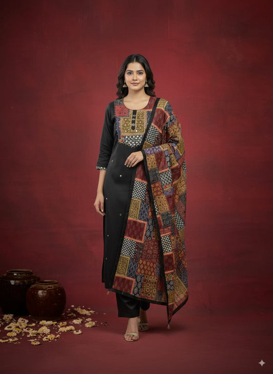 Black batick kurtaset with dupatta