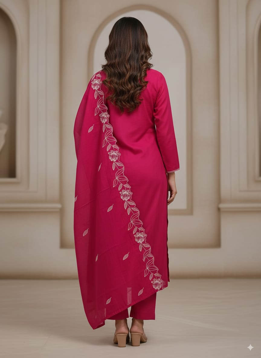 Pink thread work kurtaset with designer dupatta