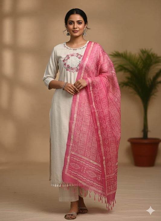 white cotton embroiderery kurtaset