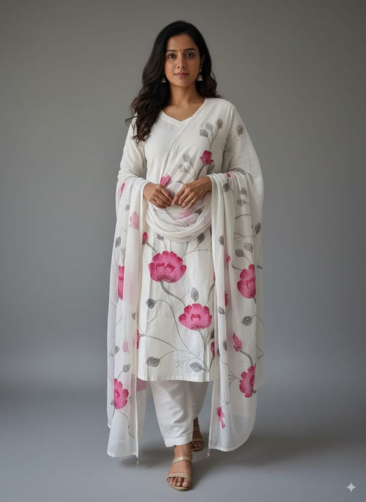 white hand pained kurtaset