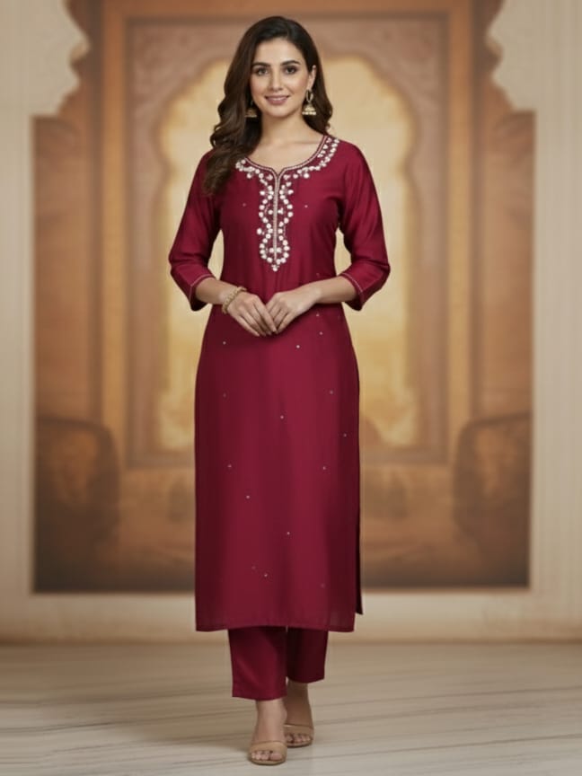 Deep Brown Roman Silk Kurta Set With Floral Dupatta