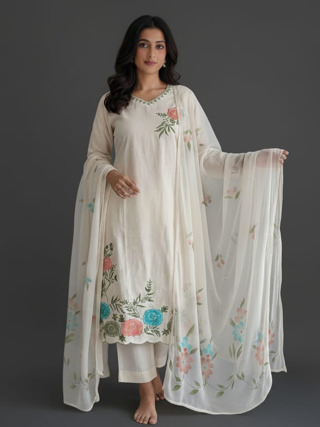 Pure Cotton embroidery kurta with dupatta