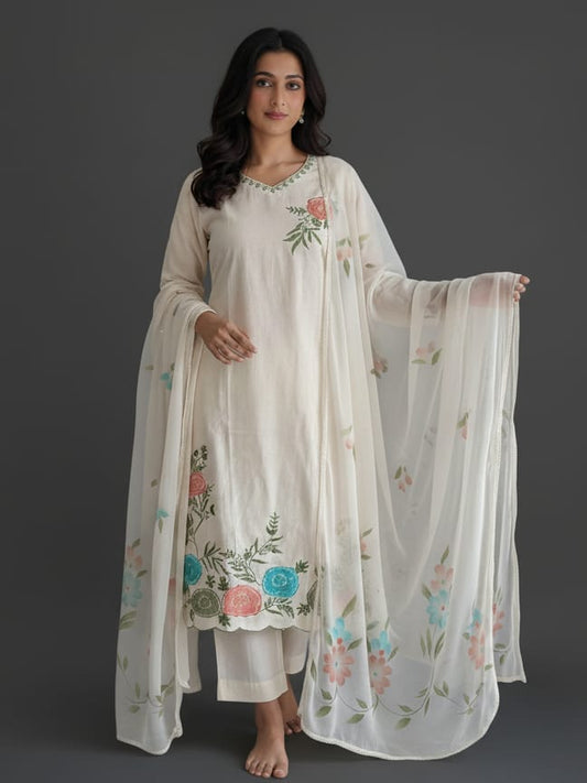 Pure Cotton embroidery kurta with dupatta