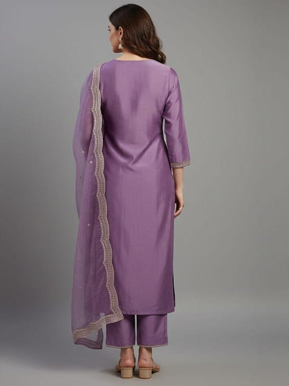 Onion Lavender Roman silk kurtaset with designer dupatta