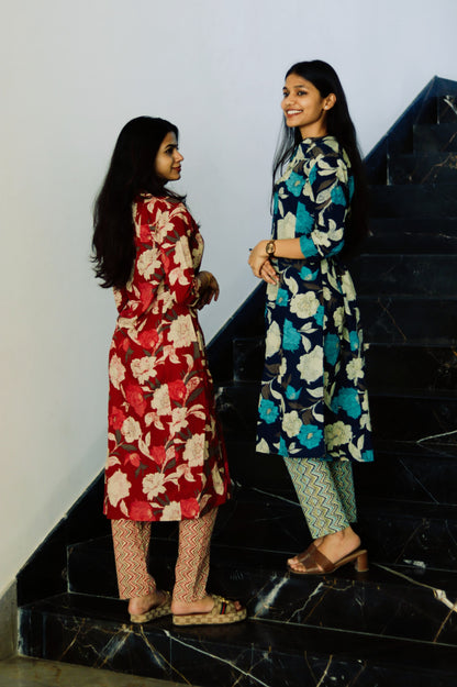 Navy blue cotton floral co-ordset