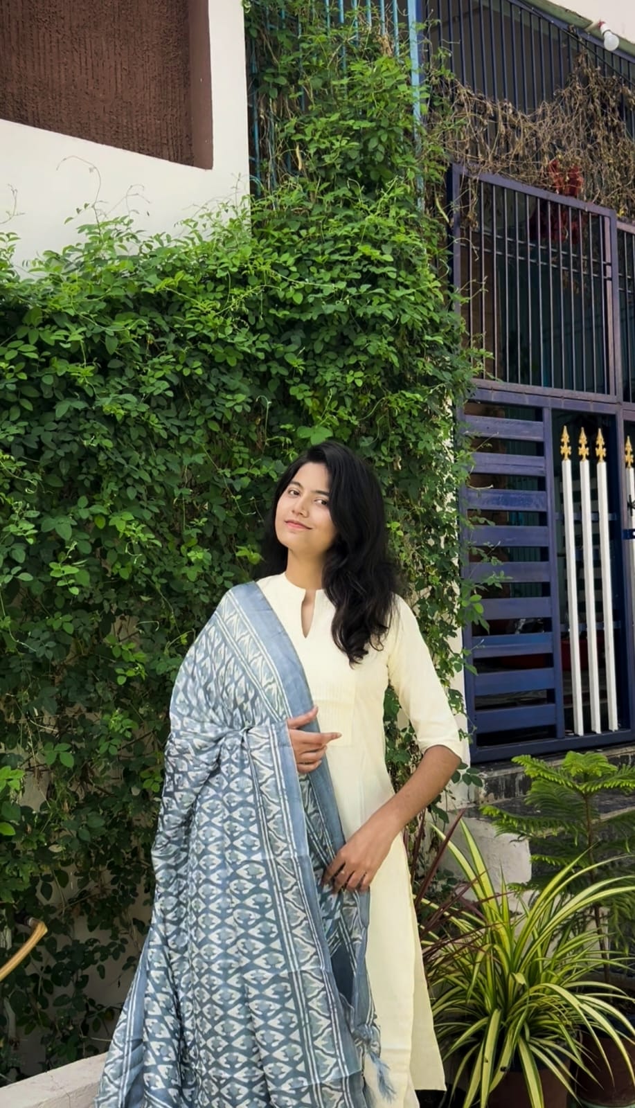 Off-white Rayon Kurtaset with Kalamkari Dupatta