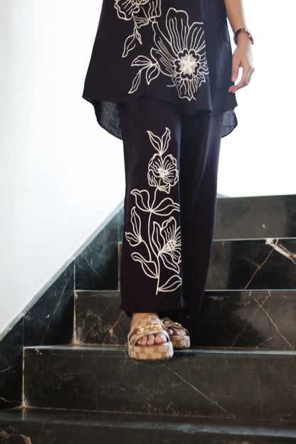 Wine floral embroidery co-ord set