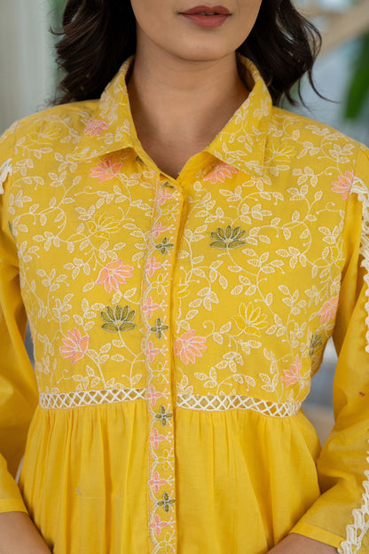 Yellow Pure cotton embroidery co-ord set